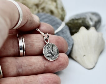 Fingerprint Necklace with Bail, Thumbprint Impression, Pure Silver Charm, Personalized Gift, Memorial Jewelry, Sympathy Gift Jewelry