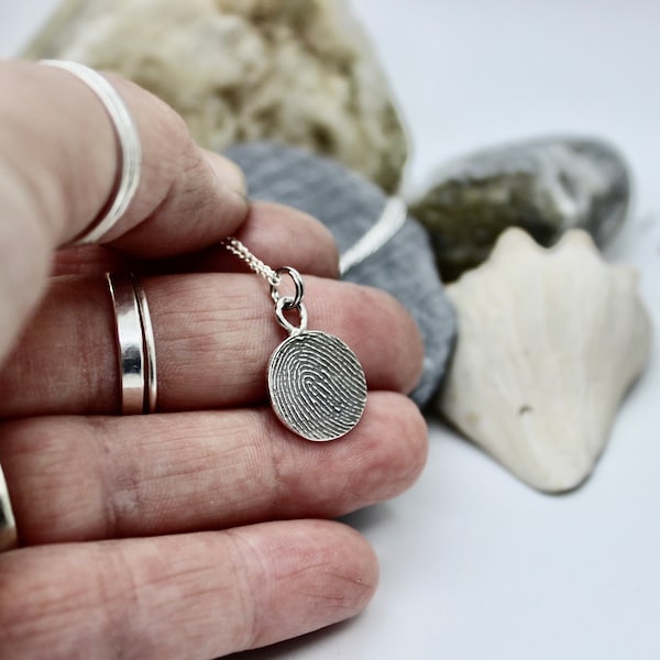 Fingerprint Necklace with Bail, Thumbprint Impression, Pure Silver Charm, Personalized Gift, Memorial Jewelry, Sympathy Gift Jewelry