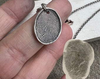 Thumbprint Jewelry, Deployment Gift, Military Spouse Gift, Memorial Gift, Custom Rustic Fingerprint, Organic Fingerprint Jewelry, Sympathy