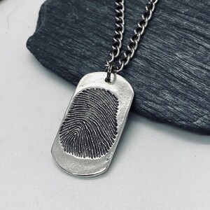 Fingerprint Dog Tag Charm in Solid Sterling Silver, Thumbprint Charm, Option for Handwriting on Back, Fingerprint Necklace, Handwriting