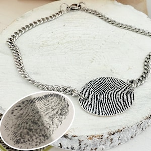 Men&#39;s Fingerprint Bracelet, Thumbprint Bracelet for Him, Unique Gift for Husband, Thumbprint Gift, Memorial Jewelry, Valentine&#39;s Day Gift