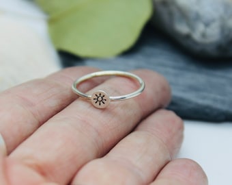 Sun Ring on Sterling Silver 925 band, Celestial Jewelry, Handmade in Home Studio and Deeply engraved, Customizable Ring, Stackable Sun Ring