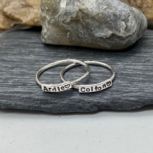 Sterling Silver Stackable Name Rings, Child’s name ring, Stacking Name Rings, Textured Ring Band, Solid Sterling Silver Name Rings, Stacking