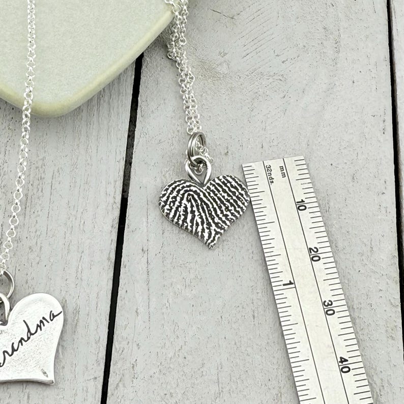 Fingerprint Heart Charm - Tangible Thumbprint Pendant - Pure Silver Memorial Sympathy Necklace | Woman Owned Small Business-Handmade in USA image 9
