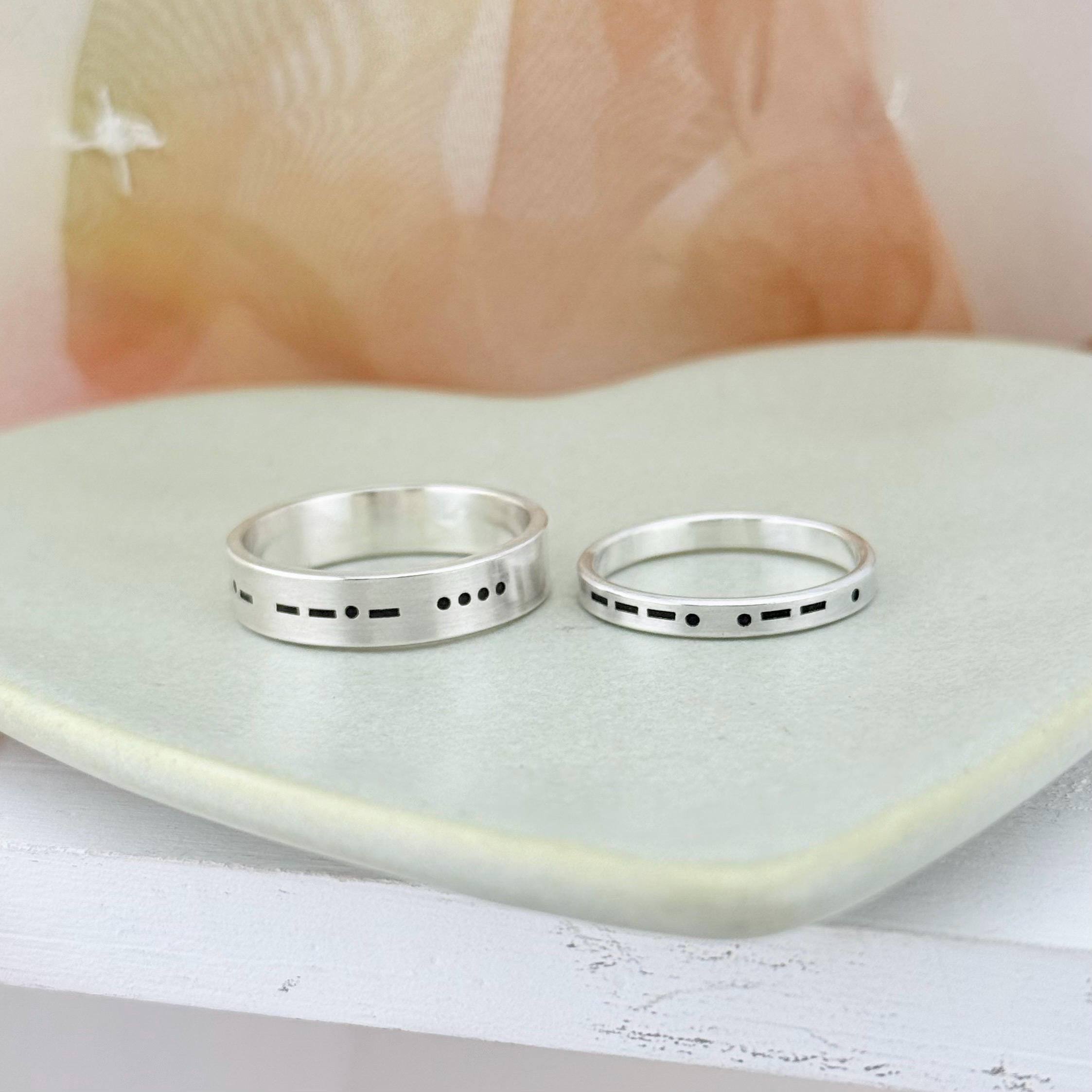 Sterling Silver Morse Code Ring Set: Personalized Message Rings 