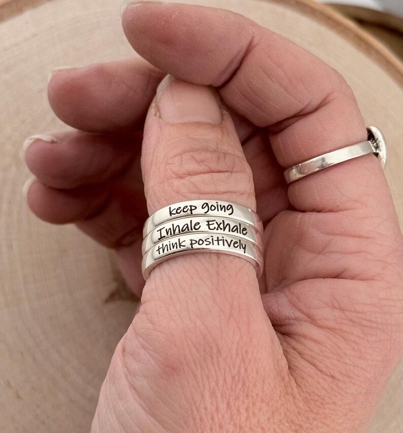 Inspirational Adjustable Silver Ring, Customizable Ring Inside and Out, 925 Sterling or Aluminum Ring, Personalized Adjustable Stacking Ring Bild 13