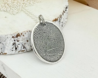 Pure Silver Fingerprint Pendant – Custom Memorial Jewelry – Thumbprint Keepsake – Sympathy Gift - Pressed Fingerprint - Texture you can feel