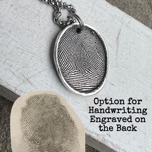 Fingerprint Necklace, Handmade Memorial Sympathy Gift, Military Spouse Gift, Personalized Gift, Custom Rustic Fingerprint, Remembrance Gift