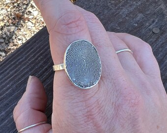 Large Fingerprint Ring, Fingerprint Ring, Anniversary Gift, Silver Anniversary, Memorial Gift Fingerprint, Fingerprint Keepsake, Thumbprint