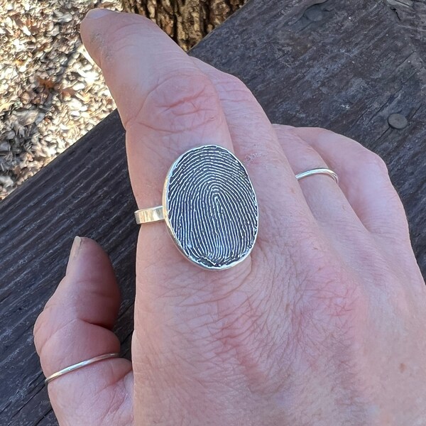 Large Fingerprint Ring, Fingerprint Ring, Anniversary Gift, Silver Anniversary, Memorial Gift Fingerprint, Fingerprint Keepsake, Thumbprint