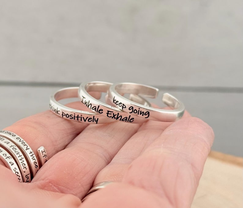 Inspirational Adjustable Silver Ring, Customizable Ring Inside and Out, 925 Sterling or Aluminum Ring, Personalized Adjustable Stacking Ring Bild 2