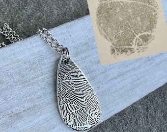 Teardrop Fingerprint Necklace: Memorial Thumbprint Charm