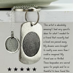 Fingerprint Heart Charm - Tangible Thumbprint Pendant - Pure Silver Memorial Sympathy Necklace | Woman Owned Small Business-Handmade in USA image 2