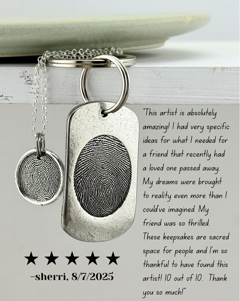 Fingerprint Heart Charm - Tangible Thumbprint Pendant - Pure Silver Memorial Sympathy Necklace | Woman Owned Small Business-Handmade in USA image 2