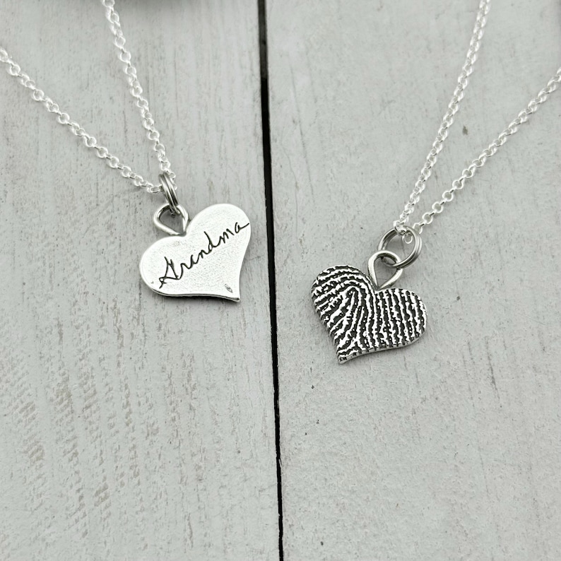 Fingerprint Heart Charm - Tangible Thumbprint Pendant - Pure Silver Memorial Sympathy Necklace | Woman Owned Small Business-Handmade in USA image 5