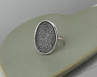 Full Fingerprint Ring for Him or Her, Handmade in Virginia 999 Fingerprint with Sterling Silver 925 Ring Band, Deeply Engraved Thumbprint