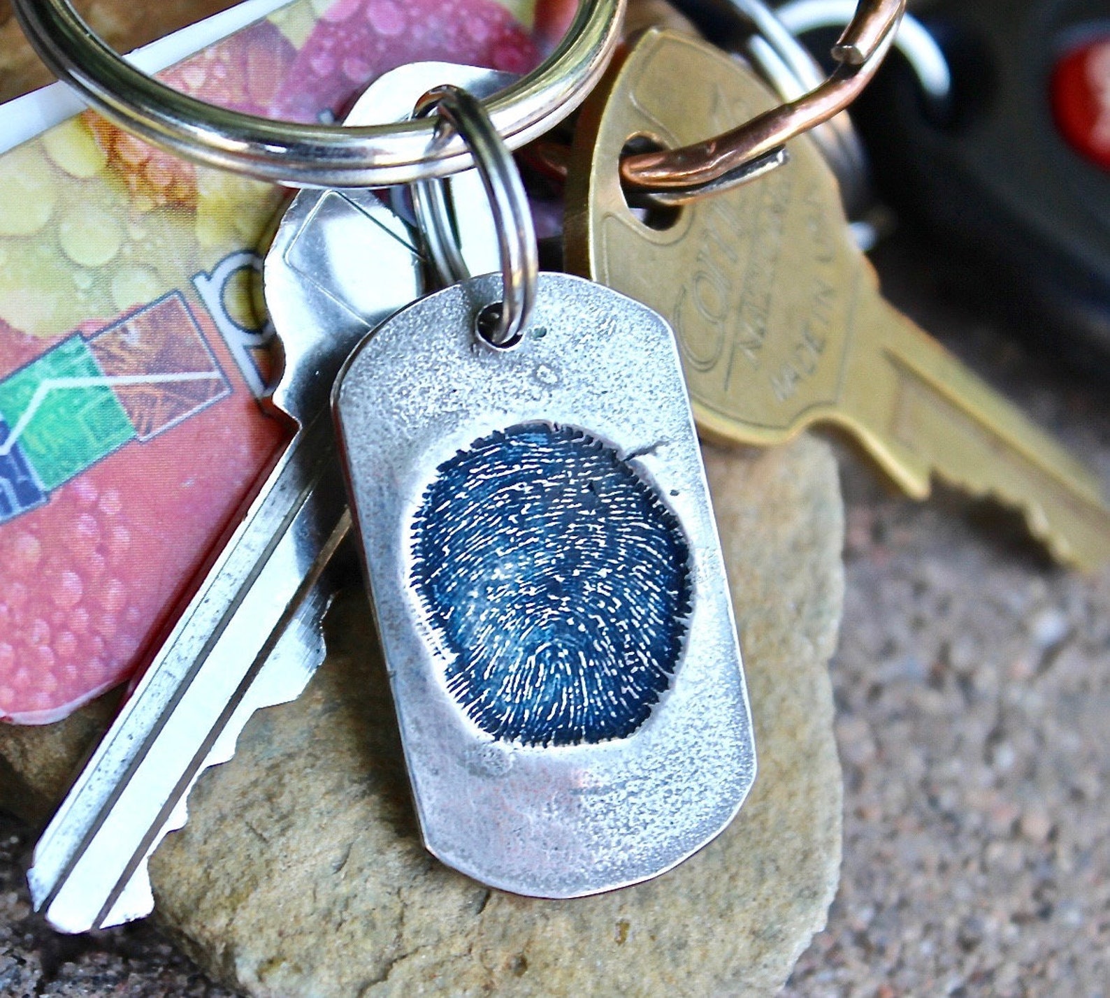 Fingerprint Keychain Fingerprint is Pressed into the Metal Etsy