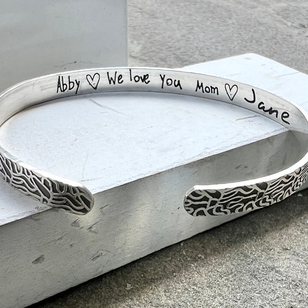 Actual Handwriting Bracelet, Real Handwriting Bangle, Textured Handwriting Cuff, Handwritten Message, Secret Message Jewelry Sterling Silver