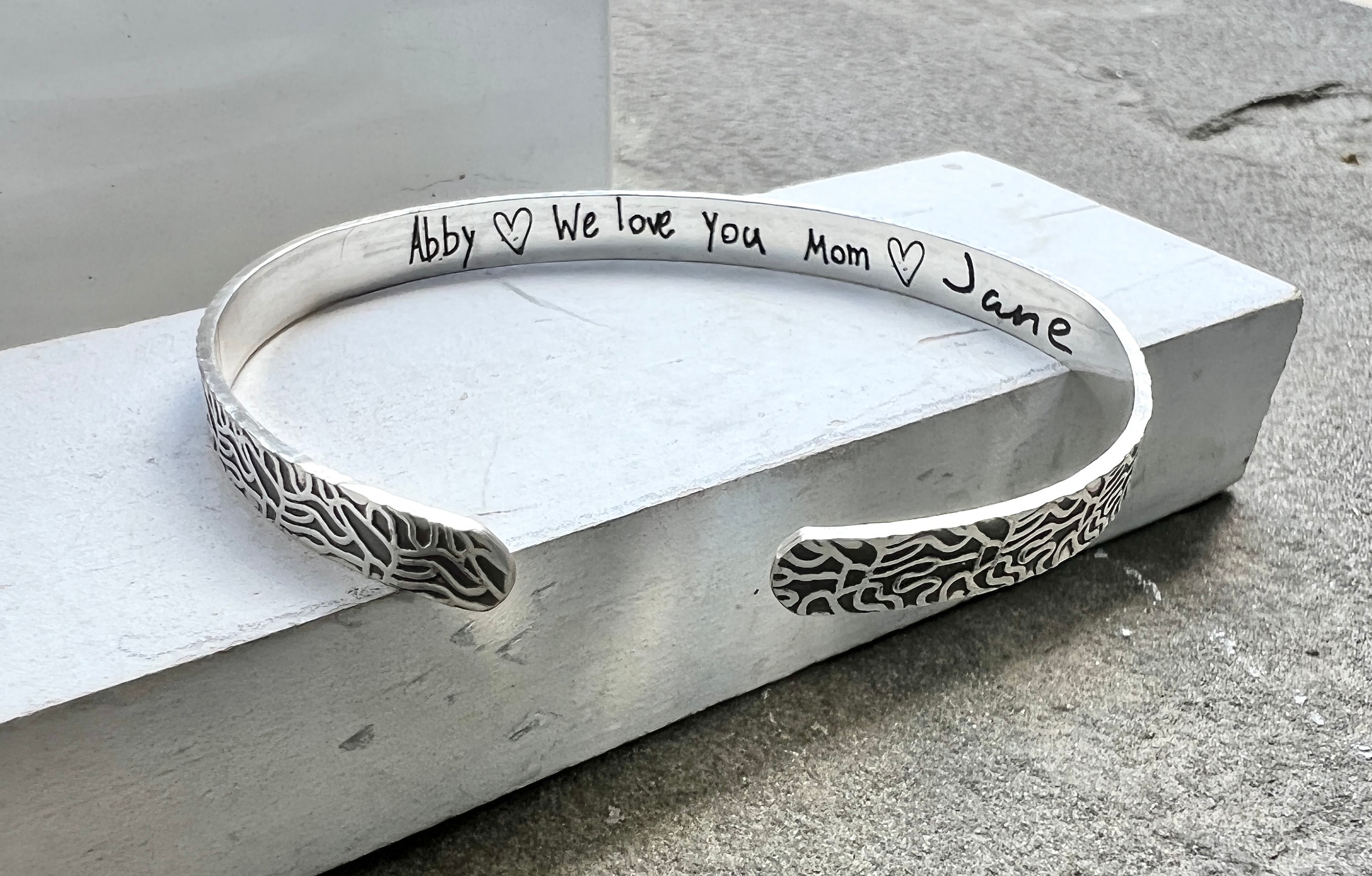 Actual Handwriting Bracelet, Real Handwriting Bangle, Textured Handwriting Cuff, Handwritten Message, Secret Message Jewelry Sterling Silver
