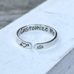 Custom Sterling Silver Adjustable Ring, Custom Saying Ring, Custom Wording Ring, Custom Symbol Ring, Solid Sterling Silver Customized Ring