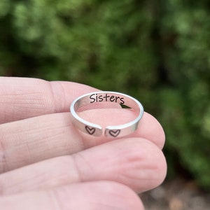 Sisters Ring, Rings for Sisters, Personalized Sister Ring, Sterling Silver Adjustable Ring, Gift for Sister, Best Friend Jewelry, Heart Ring image 8
