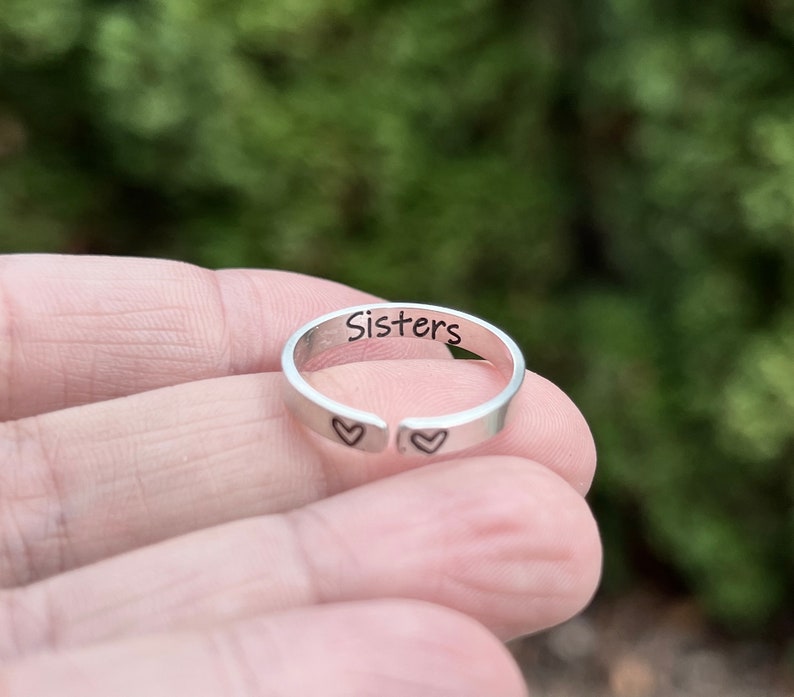 Sisters Ring, Rings for Sisters, Personalized Sister Ring, Sterling Silver Adjustable Ring, Gift for Sister, Best Friend Jewelry, Heart Ring image 8
