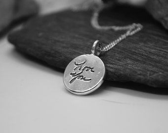 Handwriting Charm, Sterling Silver Handwriting Charm, Pressed Deep into the Metal, Silver Bail Loop Charm, Real Handwritten Message Jewelry