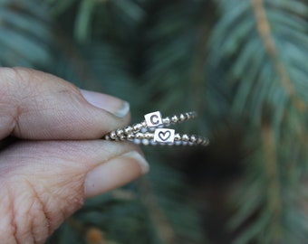 Sterling Silver Beaded Stacking Ring, Minimalist Beaded Ring, Ball Ring, Sterling Silver Bead Ring, Dainty Sterling Silver Ring, Stackable