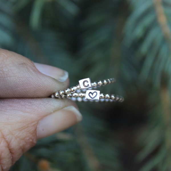 Sterling Silver Beaded Stacking Ring, Minimalist Beaded Ring, Ball Ring, Sterling Silver Bead Ring, Dainty Sterling Silver Ring, Stackable