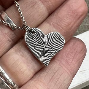 Personalized Fingerprint Heart Charm: Handmade Sterling Silver Jewelry