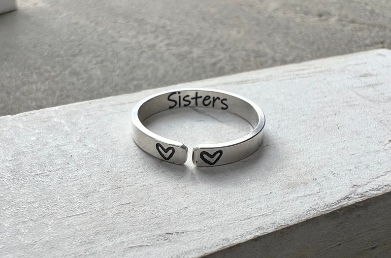 Sisters Ring, Rings for Sisters, Personalized Sister Ring, Sterling Silver Adjustable Ring, Gift for Sister, Best Friend Jewelry, Heart Ring image 9