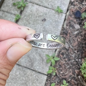 Vous êtes assez bague, bague inspirante et réglable, cadeau pour linspiration, bague inspirée du yoga, je suis assez bague, bijoux de motivation image 4