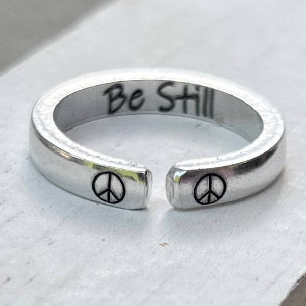 Be Still Peace Ring, Adjustable Ring, Hippy Ring, Peace Symbol Ring, Stackable Ring, Motivational Ring, Inspirational Ring, peace sign ring