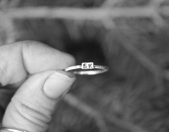 5K Runner Ring, Rings for Runners, Solid Sterling Silver Stackable 