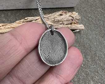 Fingerprint Charm in Sterling Silver with the option for Handwriting on Back, Memorial Jewelry, Fingerprint Jewelry, Memorial Keepsake