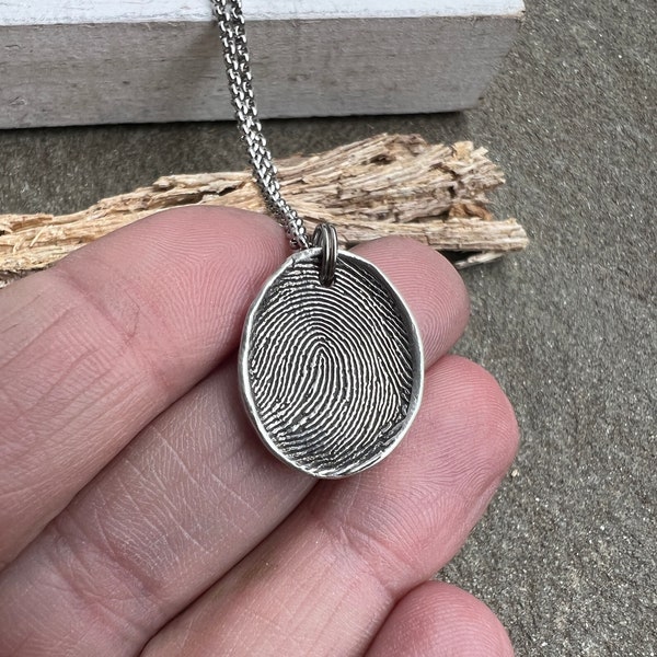 Fingerprint Charm in Sterling Silver with the option for Handwriting on Back, Memorial Jewelry, Fingerprint Jewelry, Memorial Keepsake