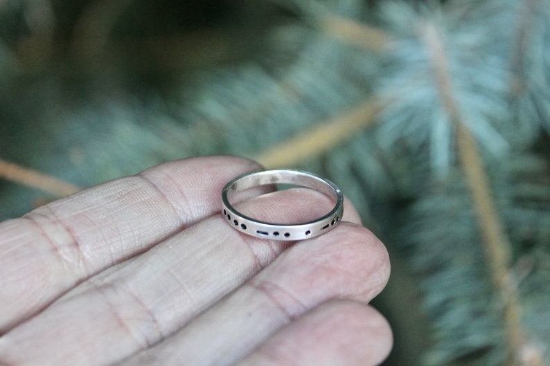 Morse Code in Sterling Silver, You Customize up to 20 Dots & Dashes Ring, Secret Message in Morse Code, Unisex Adult Ring image 3