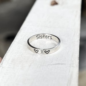 Sisters Ring, Rings for Sisters, Personalized Sister Ring, Sterling Silver Adjustable Ring, Gift for Sister, Best Friend Jewelry, Heart Ring image 7