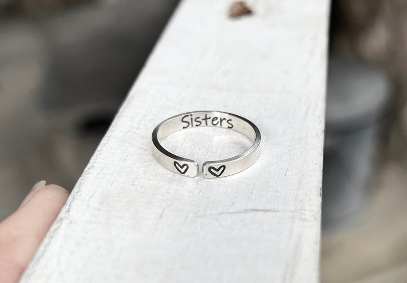 Sisters Ring, Rings for Sisters, Personalized Sister Ring, Sterling Silver Adjustable Ring, Gift for Sister, Best Friend Jewelry, Heart Ring image 7