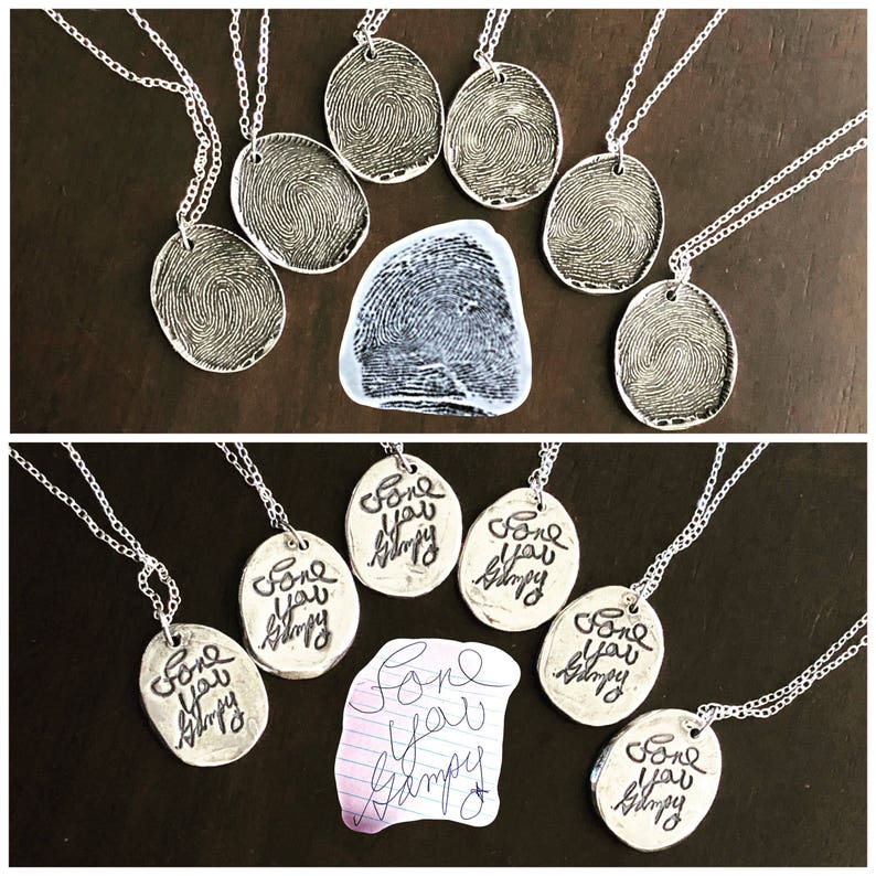 Fingerprint Charm, Thumbprint Charm, Handwriting on Back, Personalized Necklace, Custom Sympathy Gift, Rustic Style Jewelry, Memorial Gift image 5