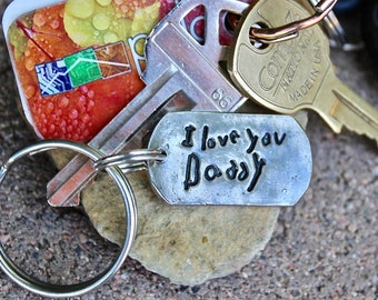 Father’s Day Gift, Gift for Dad, Child's Handwriting Keychain, Real Child's Handwriting Keychain, handwriting pressed deep into metal