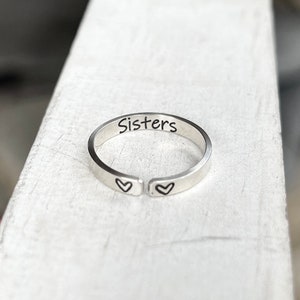 Sisters Ring, Rings for Sisters, Personalized Sister Ring, Sterling Silver Adjustable Ring, Gift for Sister, Best Friend Jewelry, Heart Ring image 5