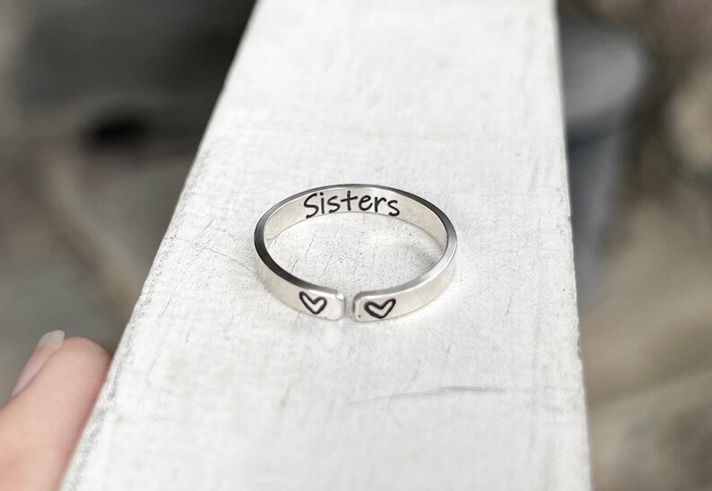 Sisters Ring, Rings for Sisters, Personalized Sister Ring, Sterling Silver Adjustable Ring, Gift for Sister, Best Friend Jewelry, Heart Ring image 5