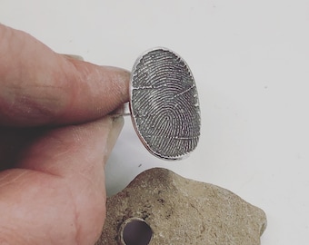 Full Fingerprint Ring, Sterling Silver Ring with Full Fingerprint in Fingerprint Shape, memorial gift, sympathy gift, anniversary gift