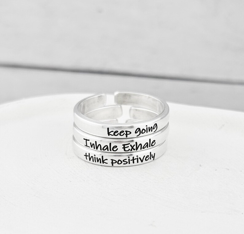 Inspirational Adjustable Silver Ring, Customizable Ring Inside and Out, 925 Sterling or Aluminum Ring, Personalized Adjustable Stacking Ring Bild 14
