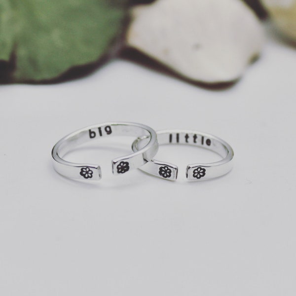 Thin Big Little Sister Rings, Solid Sterling Silver, Adjustable Rings, Silver Rings, Little Big, Sterling Silver Sister Rings, Big Little