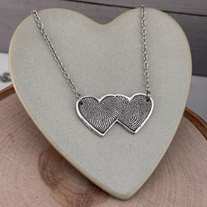 Two Fingerprints Heart Necklace, Pure Silver Double Thumbprint Stationary Charm, Handmade in the USA, Woman Owned Small Business image 15