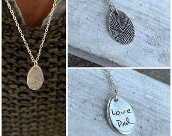 Fingerprint Pendant, Thumbprint Necklace, Small Teardrop shape, Solid Silver Charm, Fingerprint Jewelry, Gift for Mom, Mother's Day Gift