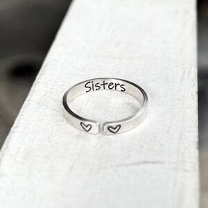 Sisters Ring, Rings for Sisters, Personalized Sister Ring, Sterling Silver Adjustable Ring, Gift for Sister, Best Friend Jewelry, Heart Ring image 6