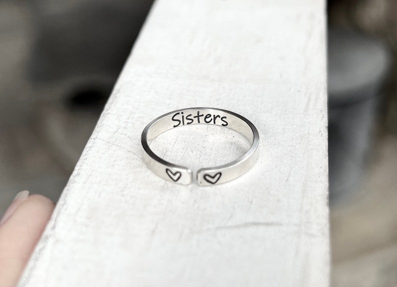 Sisters Ring, Rings for Sisters, Personalized Sister Ring, Sterling Silver Adjustable Ring, Gift for Sister, Best Friend Jewelry, Heart Ring image 6